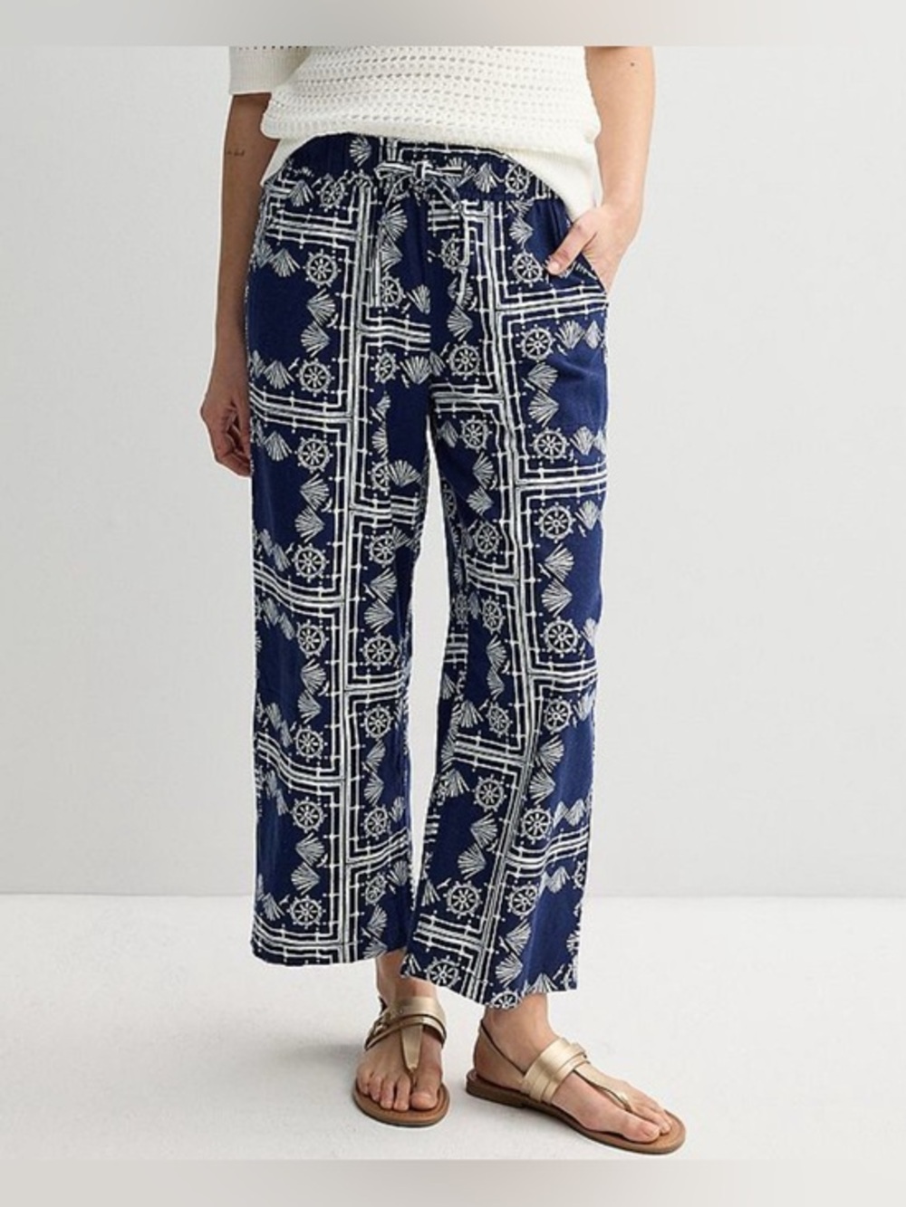 NEW…Sonoma Navy Nautical Linen High Rise Wide-Leg Pull-On Pants
